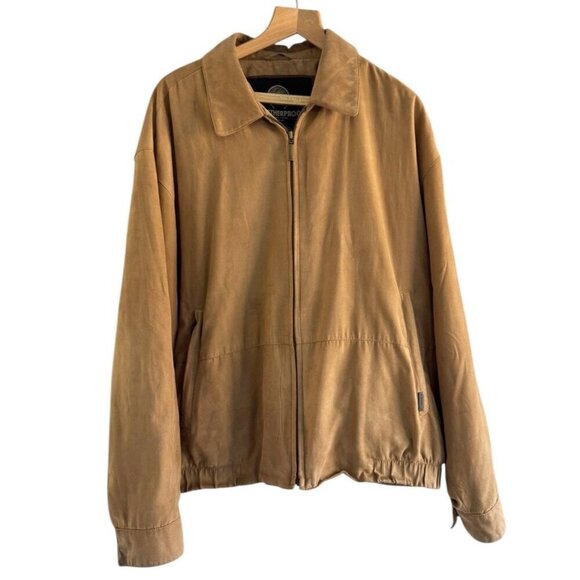 Y2K Weatherproof Men's Sz XXL Tan Micro Suede Faux Leather Zip Up Bomber Jacket - Picture 1 of 14
